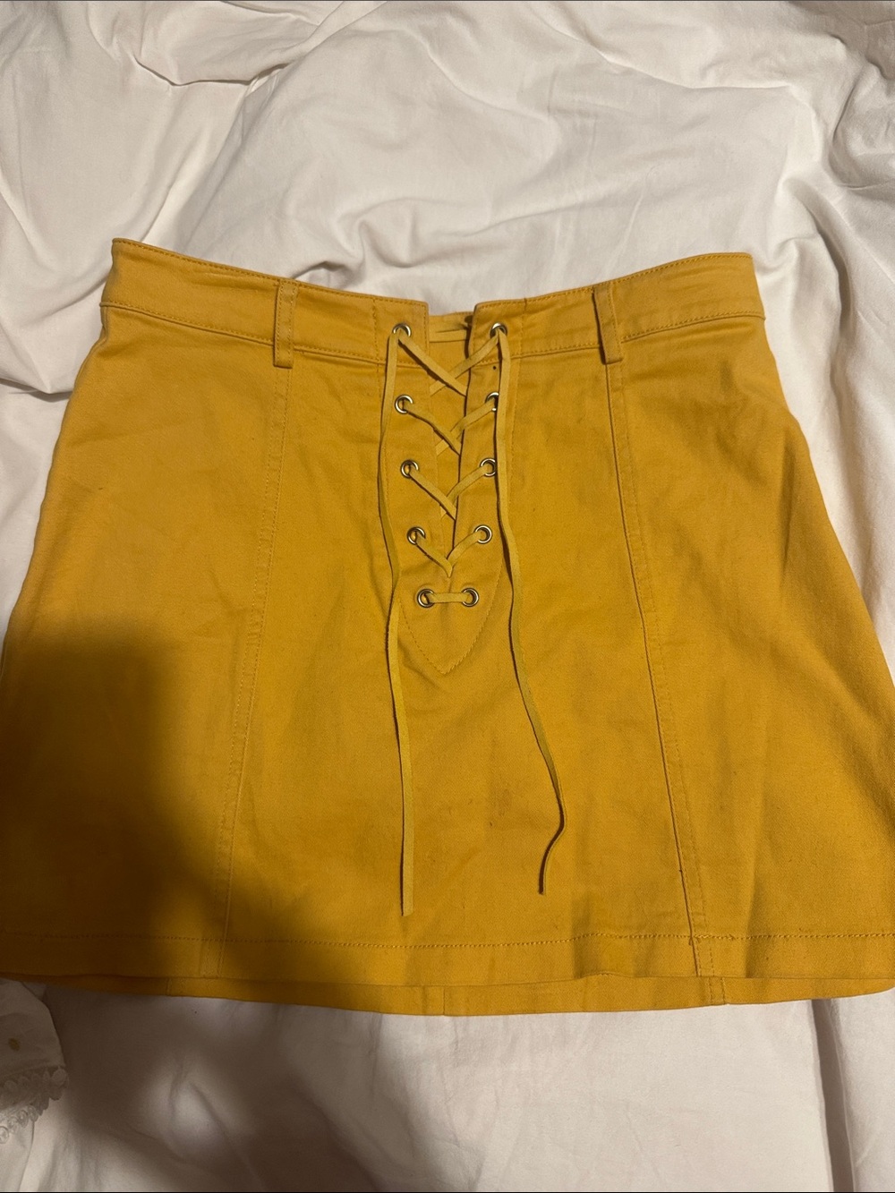 Forever 21 Mustard Yellow Lace-Up Mini Skirt